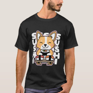 Camiseta Kawaii Sushi lindo Perro de anime Corgi comida jap