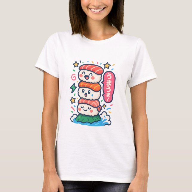 Camiseta Kawaii Sushi Stack – Cute Japanese Food Doodle (Anverso)