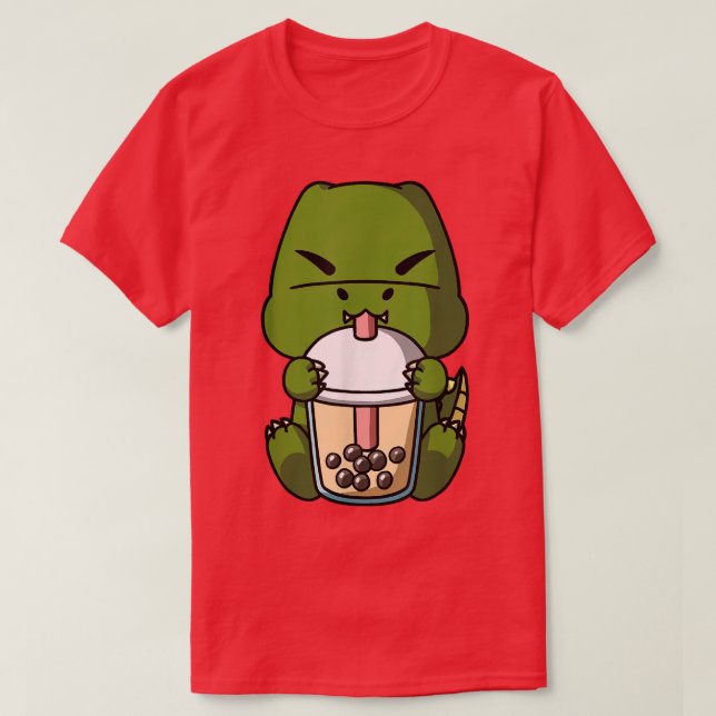 Camiseta Kawaii T-Rex Dinosaur Boba Leche Tea Bubble Tea An (Diseño del anverso)