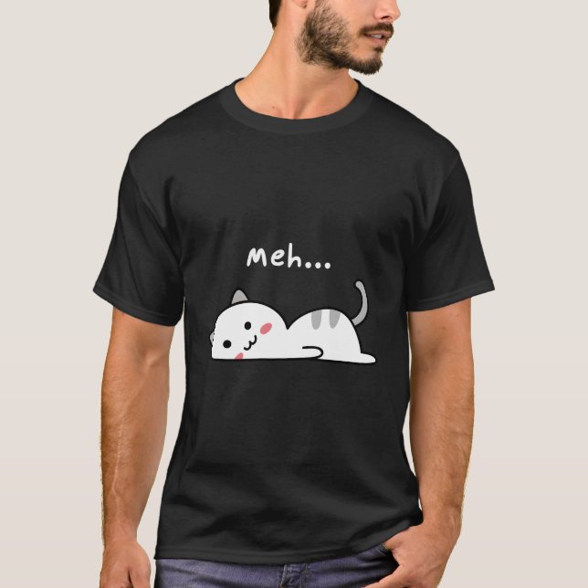 Camiseta Kawaii T-Shirt Gracioso Gato Perezoso Meh Sarcásti (Anverso)