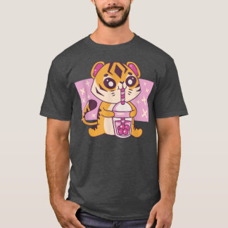 Camiseta Kawaii Tiger Baby con Boba Tea Cupe en Japón
