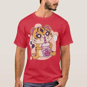 Camiseta Kawaii Tiger Boba Tea Bubble Tea Anime Kawaii Neko
