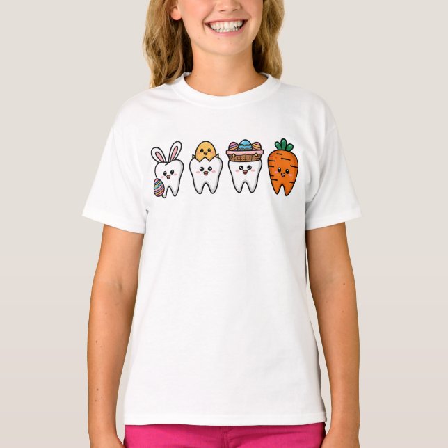 Camiseta Kawaii Tooth Easter Art - Asistente Dental Cuido (Anverso)