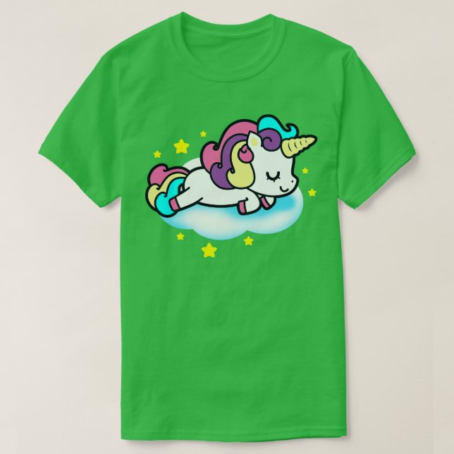 Camiseta Kawaii Unicorn durmiendo en nubes, Unicornio Gif (Diseño del anverso)