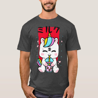 Camiseta Kawaii Unicorn Té de fresa y burbuja bebedor