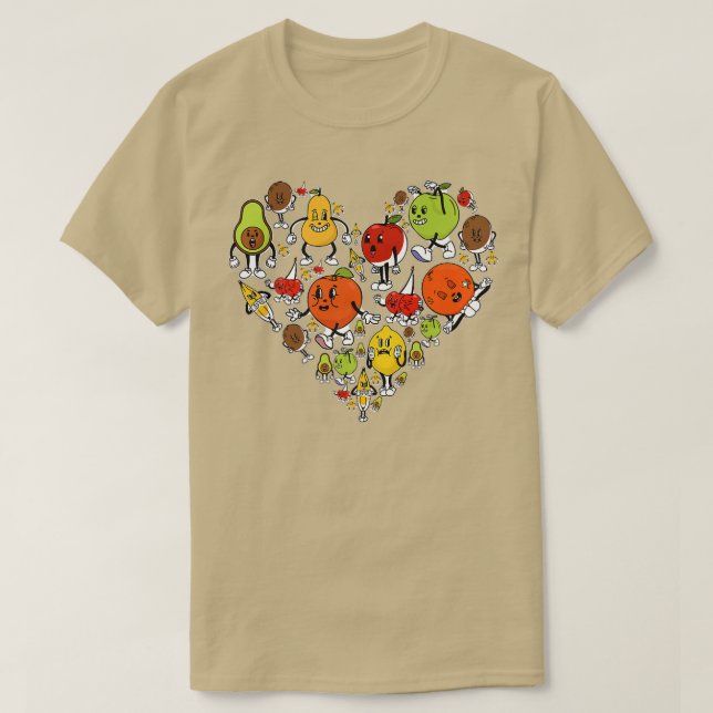 Camiseta Kawaii Vegan Vegetarian Heart Fruit (Diseño del anverso)