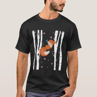 Camiseta Kawaii Zorro Japonés Flor de Cerezo Sakura Abedul