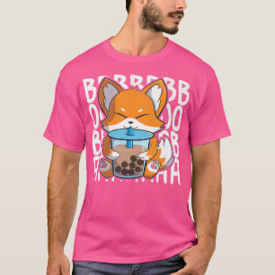 Camiseta kawaii zorro lindo bebiendo té de burbuja de té bo
