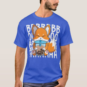 Camiseta kawaii zorro lindo bebiendo té de burbuja de té bo