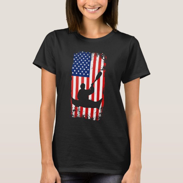 Camiseta Kayaking American Flag Kayak Lake  Paddling Paddle (Anverso)