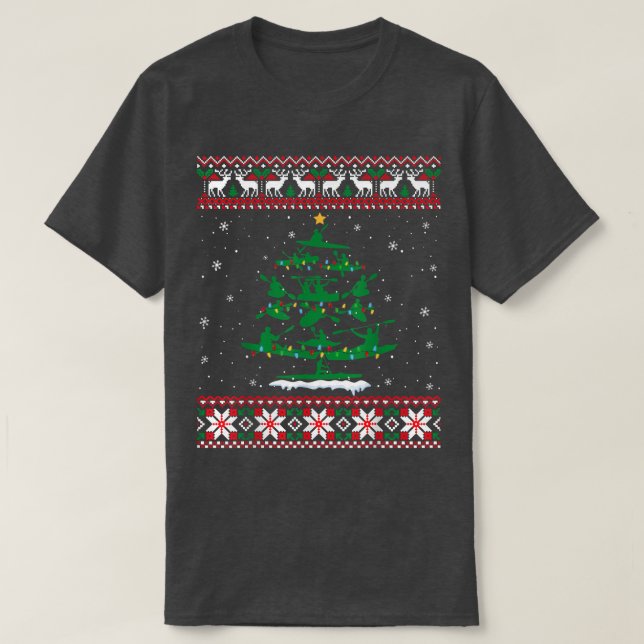 Camiseta Kayaking  For Men Women Kayak Christmas Tree Ugly  (Diseño del anverso)