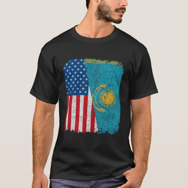 Camiseta Kazakh American Flag Half USA Kazakhstan Root Prou (Anverso)