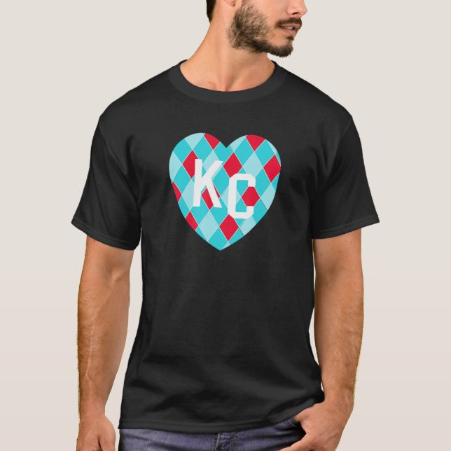 Camiseta KC Heart Kansas City Verde azulada BlueRed KC Kans (Anverso)