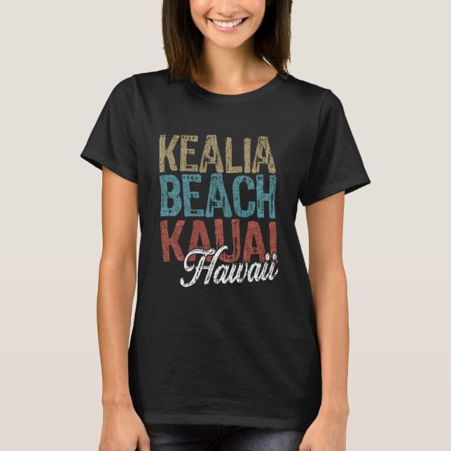 Camiseta Kealia Beach KAUAI Hawaii HIBISCUS & SCRIPT Three  (Anverso)
