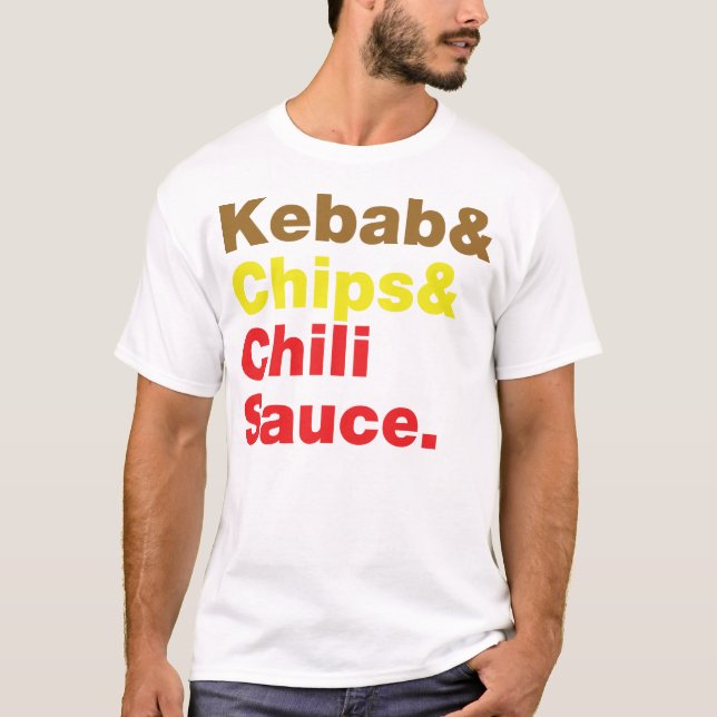 Camiseta Kebab, Chips y Salsa de Chili. (Anverso)