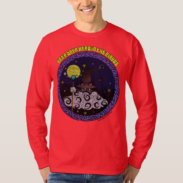 Camiseta Keep Your Head In The Clouds Cartoon Wizard Cat (Anverso)