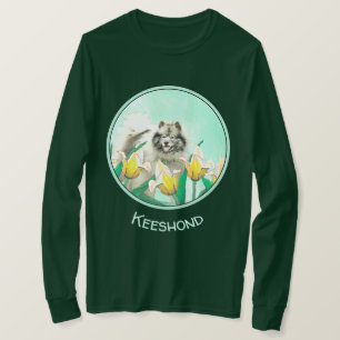 Camiseta Keeshond en tulipanes pintando arte original del p