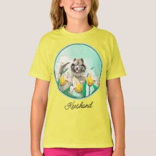 Camiseta Keeshond en tulipanes pintando arte original del p