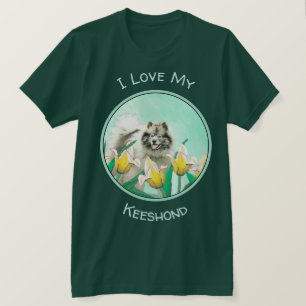 Camiseta Keeshond en tulipanes pintando arte original del p