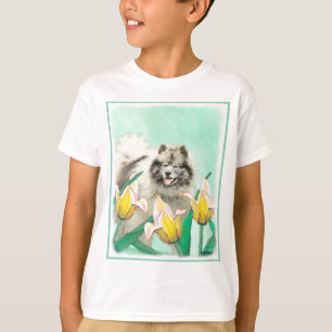 Camiseta Keeshond en tulipanes pintando arte original del p