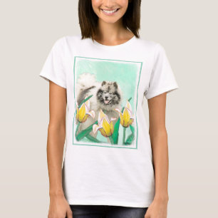 Camiseta Keeshond en tulipanes pintando arte original del p