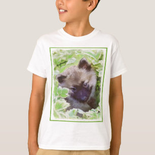 Camiseta Keeshond Puppy en el jardín pintando arte original