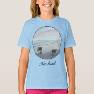Camiseta Keeshonds en la Orilla del Mar Pintura Arte de Per