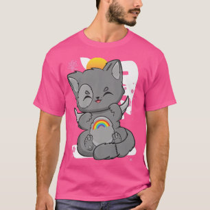 Camiseta Kei de hadas con Gótico Arcoiris Cute Anime Neko P
