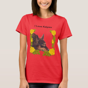 Camiseta Kelpie australiano rojo en rosas amarillos
