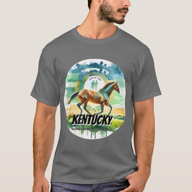 Camiseta Kentucky Thoroughbred Horse State Animal Watercolo (Anverso)