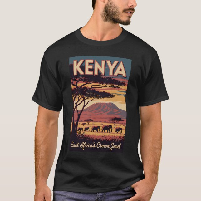 Camiseta Kenya Elephants Illustration Travel Art Vintage (Anverso)