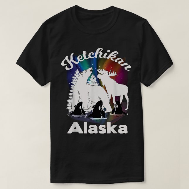 Camiseta Ketchikan Alaska Aurora Borealis oso Moose Orca S (Diseño del anverso)