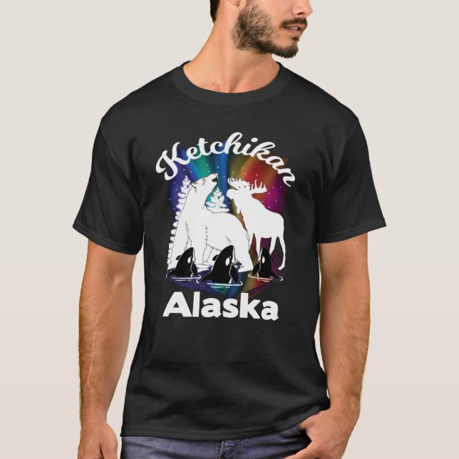 Camiseta Ketchikan Alaska Aurora Borealis oso Moose Orca S (Anverso)