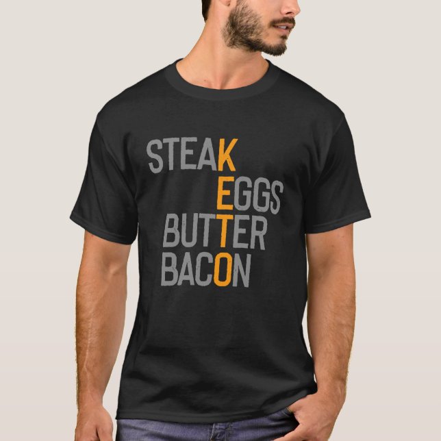 CAMISETA KETO STEAK HUEVOS BOTELLA BACON ESTILO DE VIDA (Anverso)