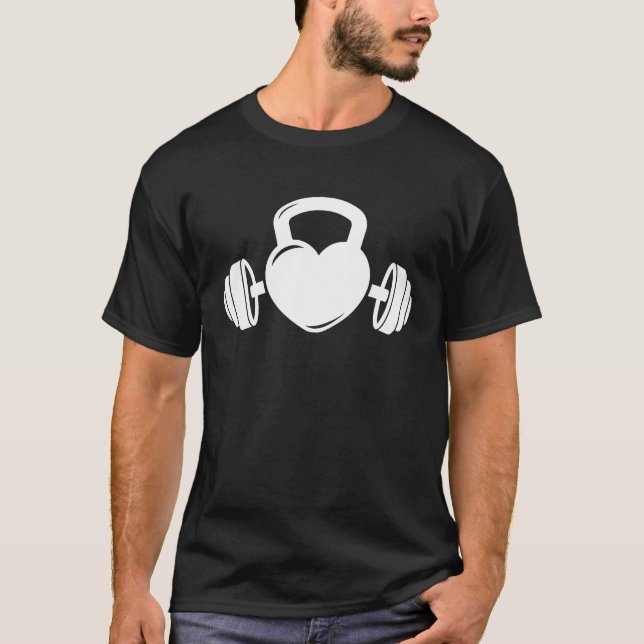 Camiseta Kettlebell and Barbell Heart Love  Gym Workout Mot (Anverso)
