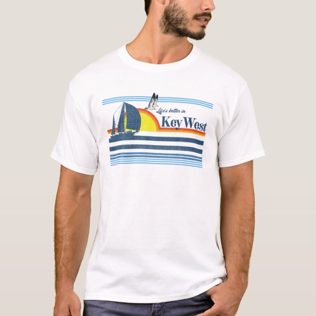 Camiseta Key West - Beach Retro 70S 80S Island Vela Boat (Anverso)