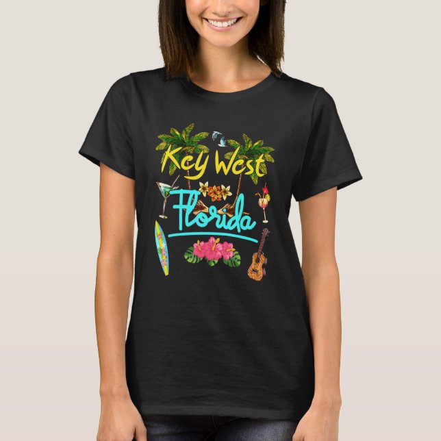 Camiseta Key West Florida Beach Summer Palm Surf Sun Set Pa (Anverso)