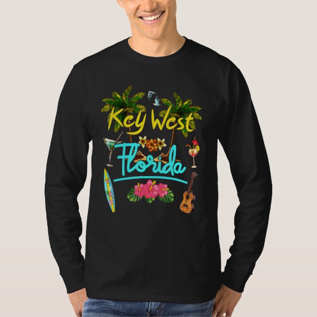 Camiseta Key West Florida Beach Summer Palm Surf Sun Set Pa (Anverso)