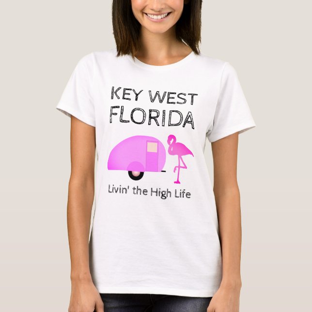 Camiseta Key West Florida Camping Tema Flamingo rosa (Anverso)