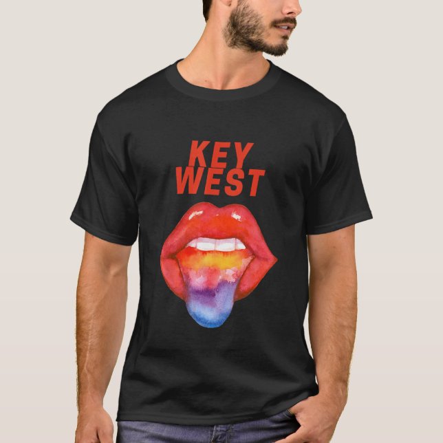 Camiseta Key West LGBT Gay Pride Rainbow Tongue Florida Key (Anverso)