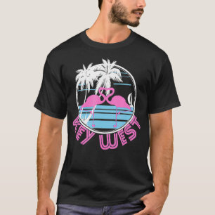 Camiseta Key West Pink Flamingo Heart 80s Retro Vintage