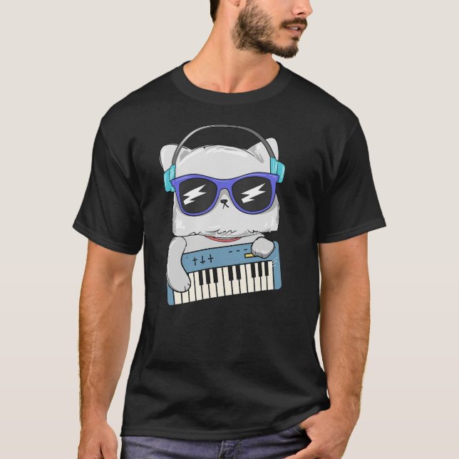 Camiseta Keyboard Playing Cat Funny Kitty Musician Fun (Anverso)