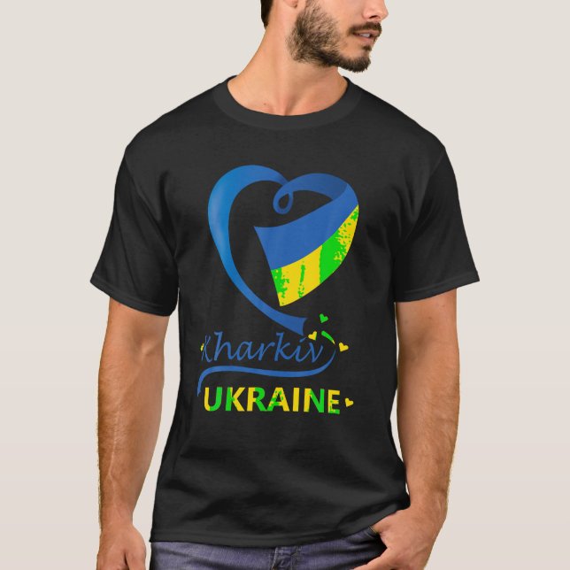 Camiseta Kharkiv Ucrania Bandera Nacional Emblema cardíaco  (Anverso)