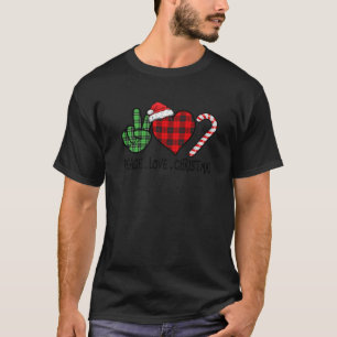 Camiseta Ki Peace Love Navidades Candy Cane Red Green Plaid