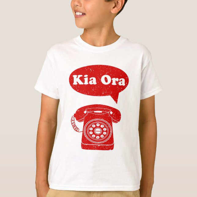 Camiseta Kia Ora Te Reo Maori Idioma Retro Teléfono (Anverso)