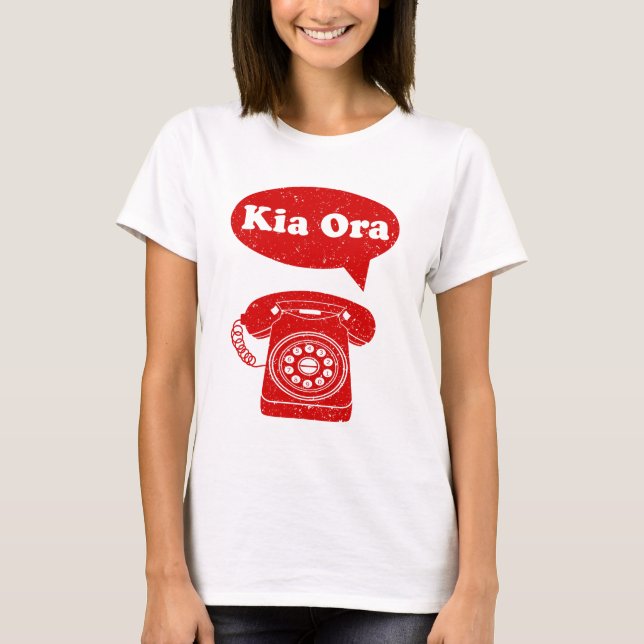 Camiseta Kia Ora Te Reo Maori Idioma Retro Teléfono (Anverso)
