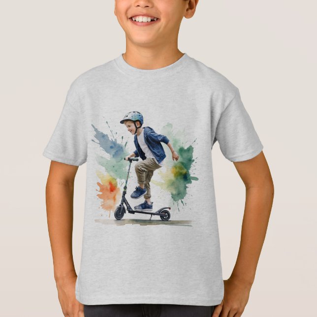 Camiseta Kick Scooter Fun Watercolor (Anverso)