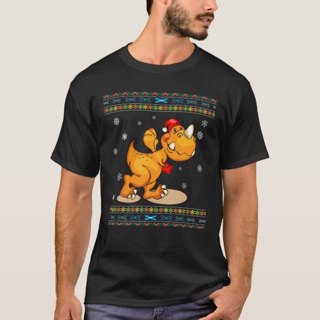 Camiseta Kid Dinosaur Ugly Christmas Santa Trex Tree Rex Bo (Anverso)