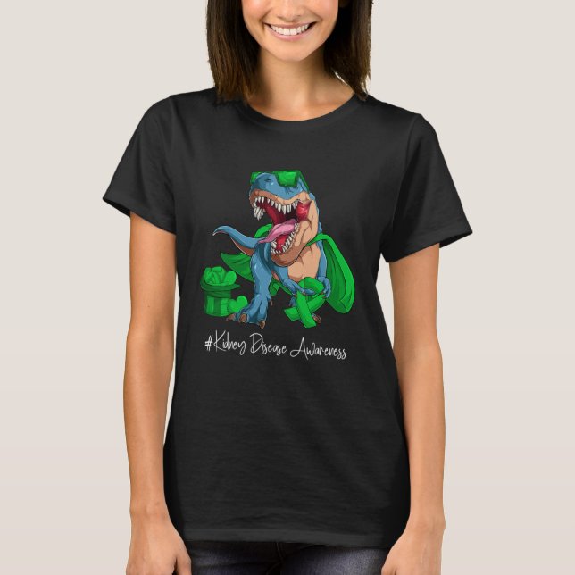 Camiseta Kidney Disease Awareness Month Green Ribbon Trex (Anverso)