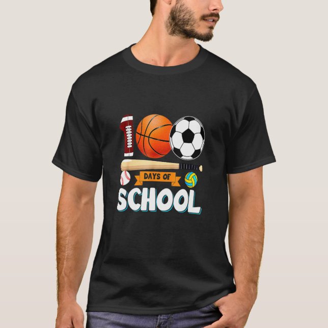 Camiseta Kids 100 Days Of School Sports Happy 100Th Day Of  (Anverso)